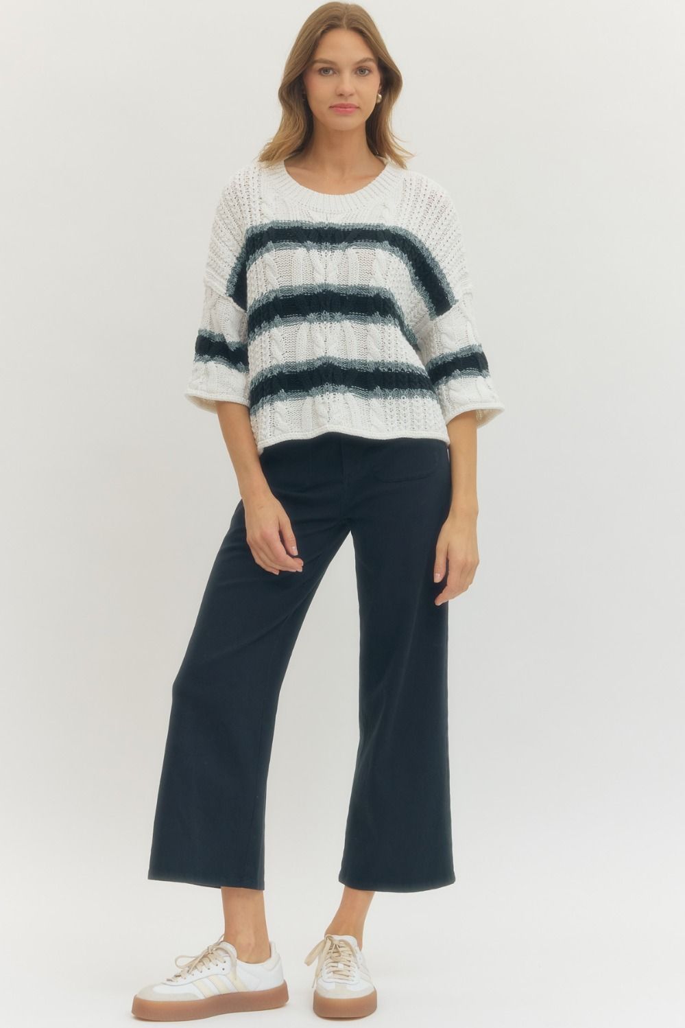 3/4 Sleeve Striped Knit