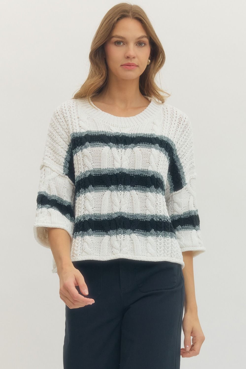 3/4 Sleeve Striped Knit