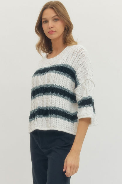 3/4 Sleeve Striped Knit