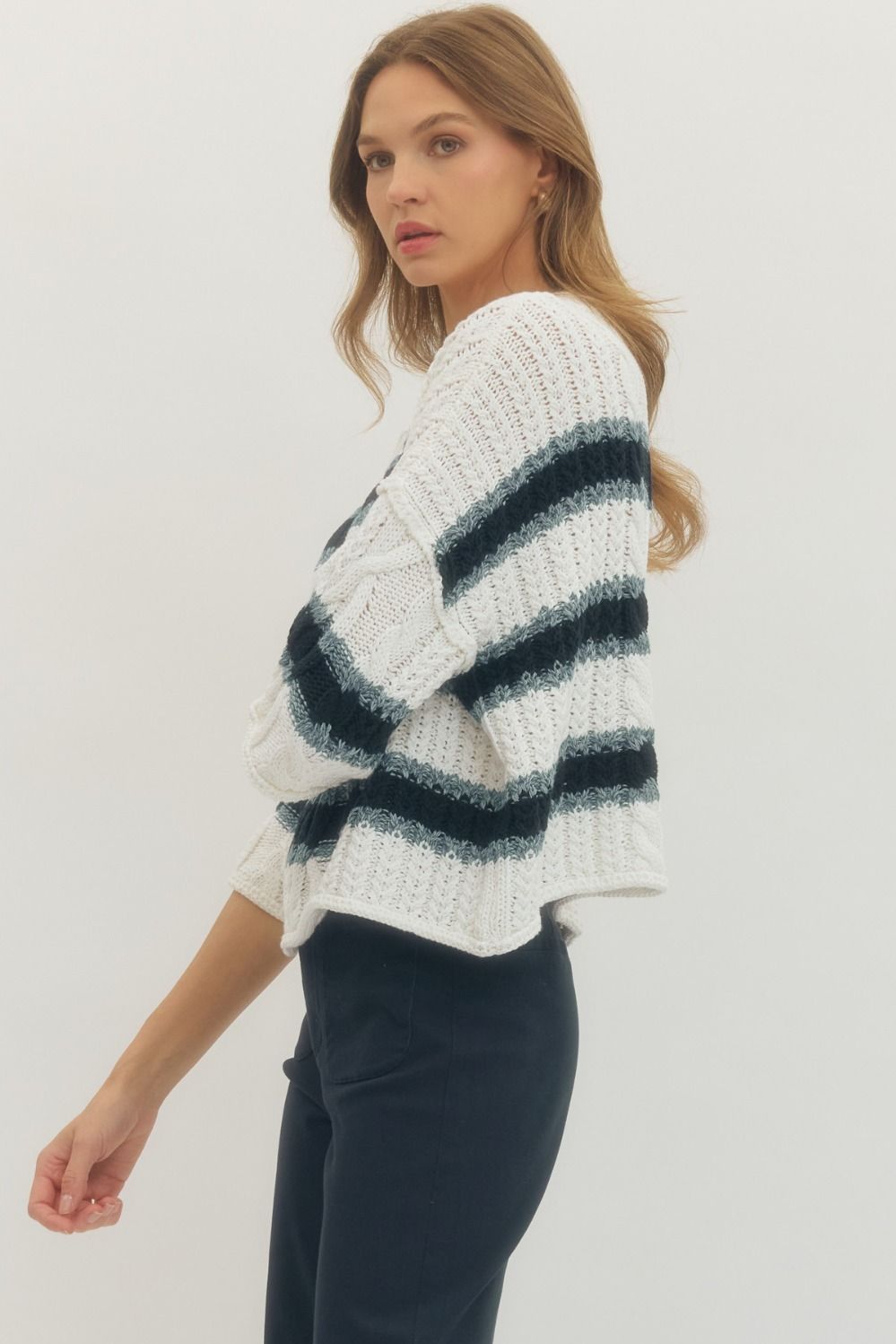 3/4 Sleeve Striped Knit