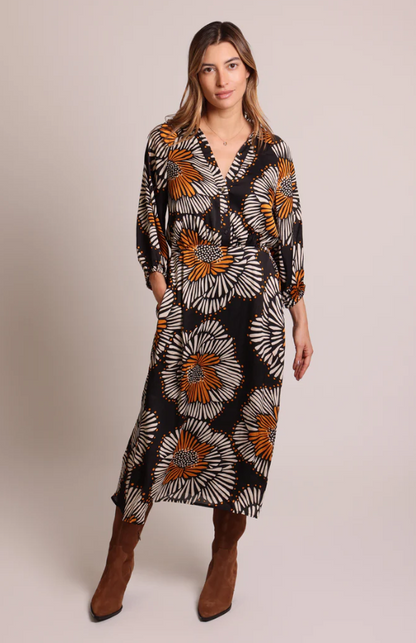 Orange Floral Shirt Dress