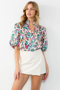 Spotted Elbow Puff Sleeve Top