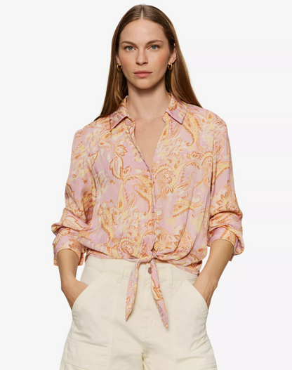 Printed Tie Front Top