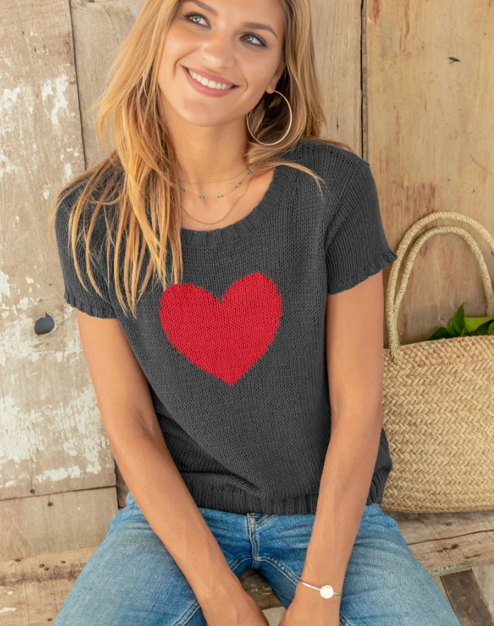 Short Sleeve Heart Sweater