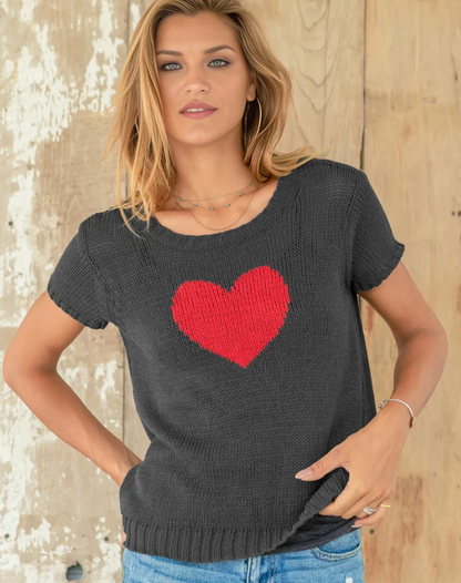 Short Sleeve Heart Sweater