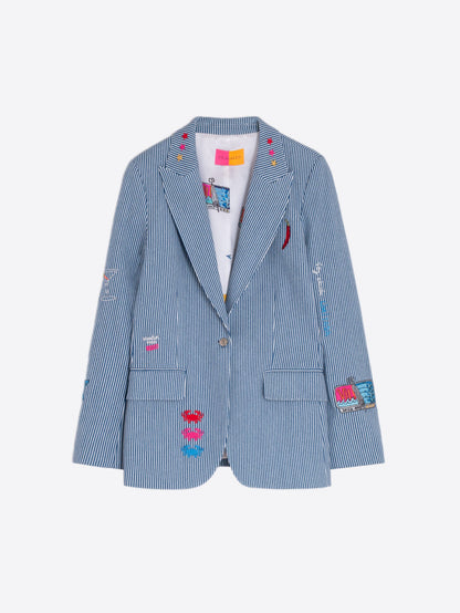 Embroidered Striped Blazer