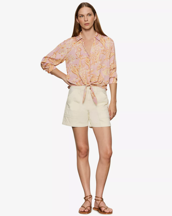 Printed Tie Front Top