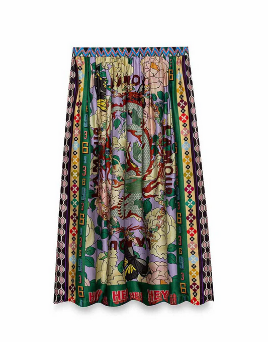 Dragon Printed Midi Skirt