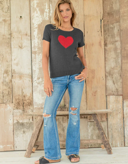 Short Sleeve Heart Sweater