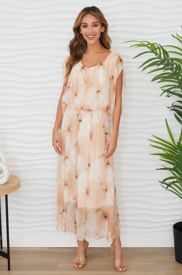 Magnolia Print Silk Maxi Dress