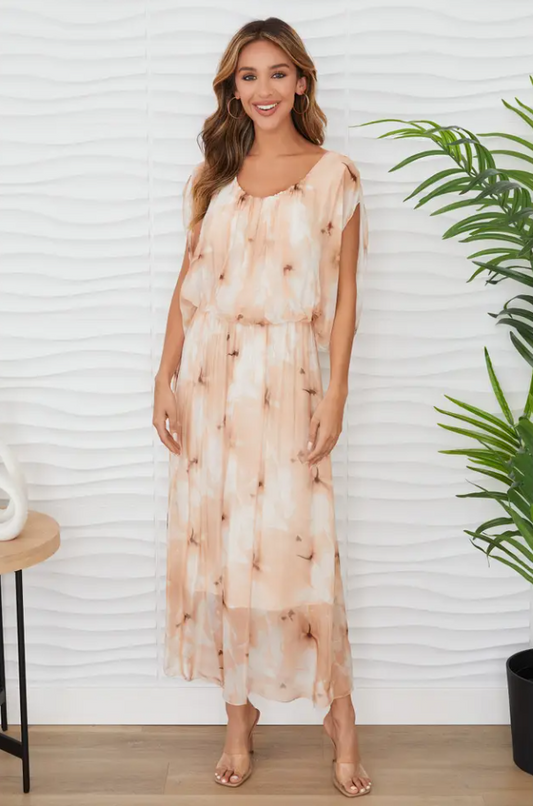 Magnolia Print Silk Maxi Dress