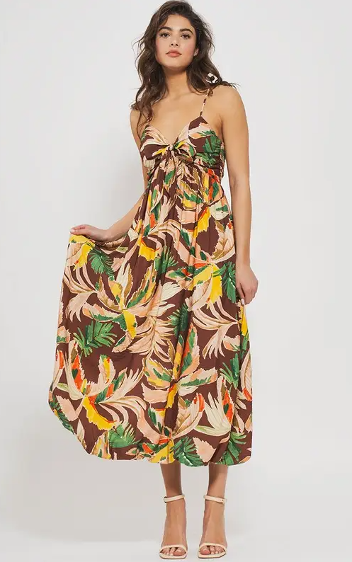 Tropical Sweetheart Neckline Dress