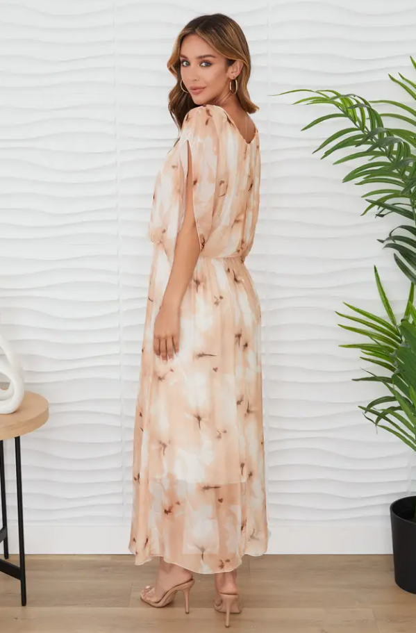 Magnolia Print Silk Maxi Dress