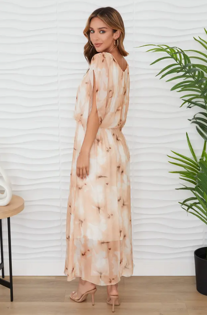 Magnolia Print Silk Maxi Dress
