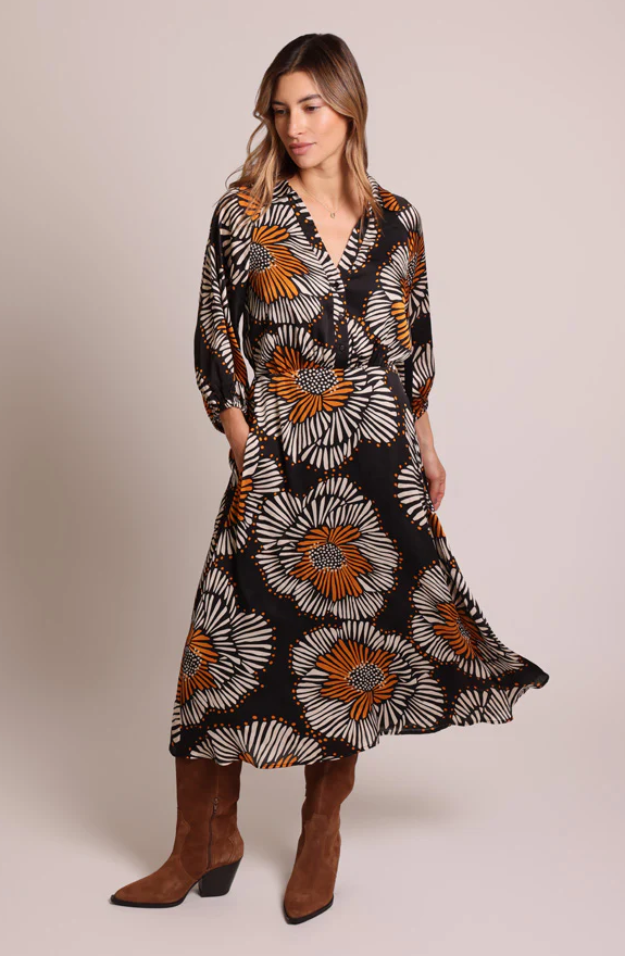 Orange Floral Shirt Dress