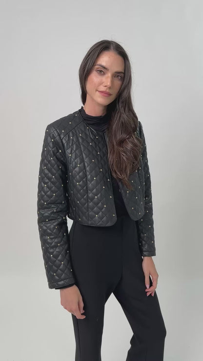 Stud Quilted Veg Leather Jacket