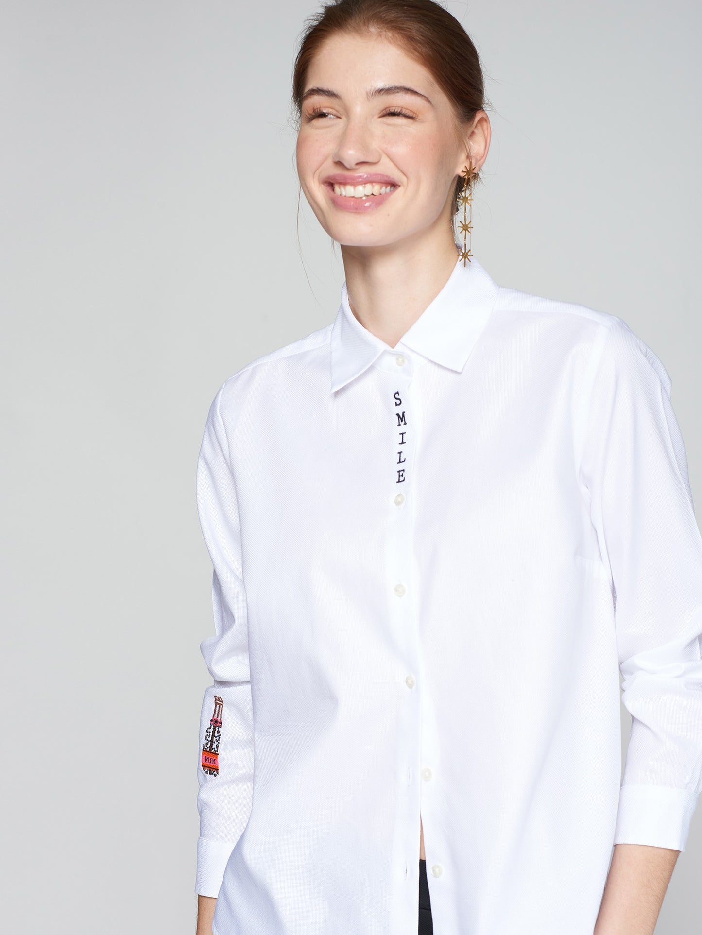 Embroidered Smile Button Up