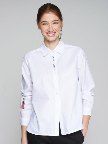 Embroidered Smile Button Up