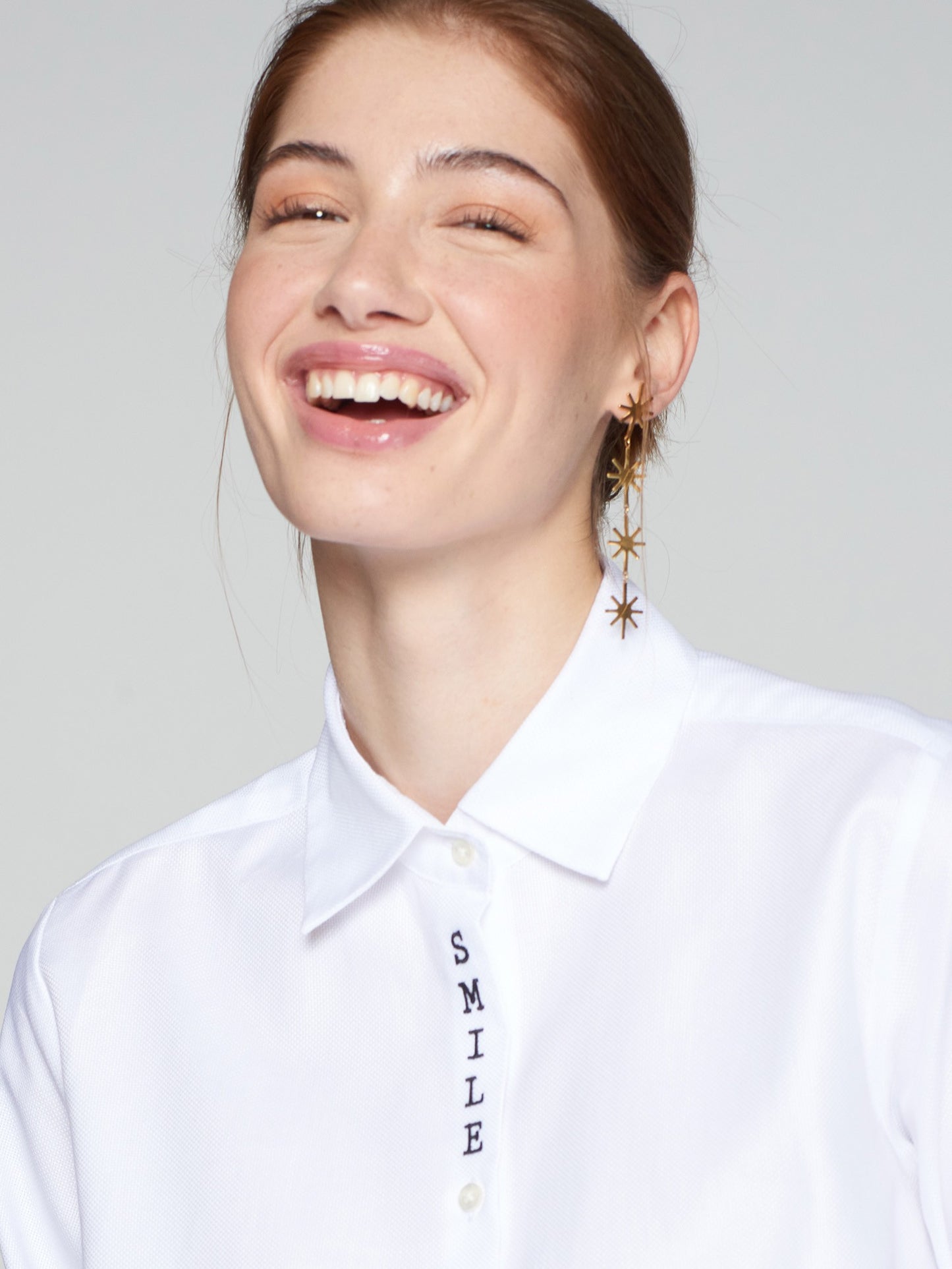 Embroidered Smile Button Up