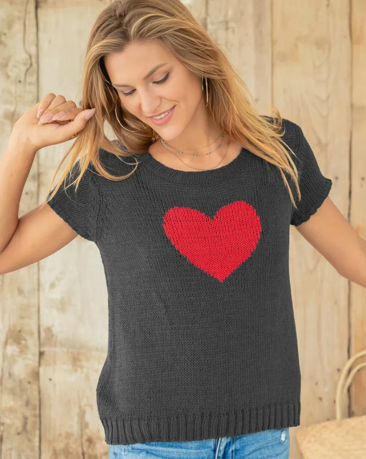 Short Sleeve Heart Sweater