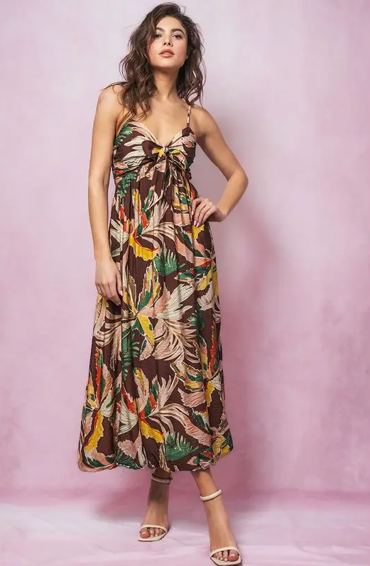 Tropical Sweetheart Neckline Dress