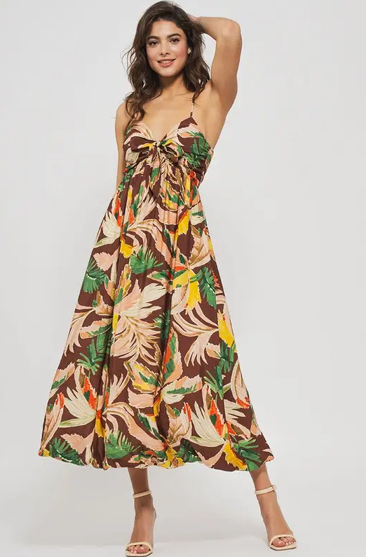 Tropical Sweetheart Neckline Dress