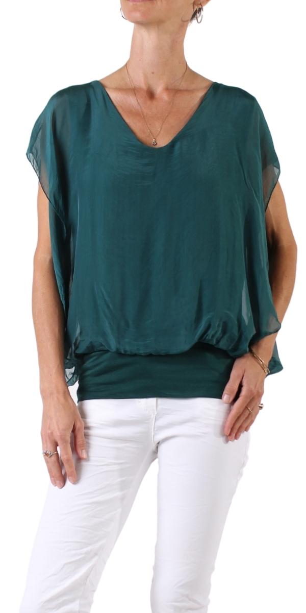 Banded Silk Top - Forest Green