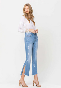 Cropped Flare Side Slit Jeans